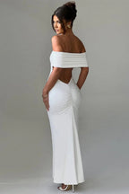 Solid Off Shoulder Ruched Formal Dress
