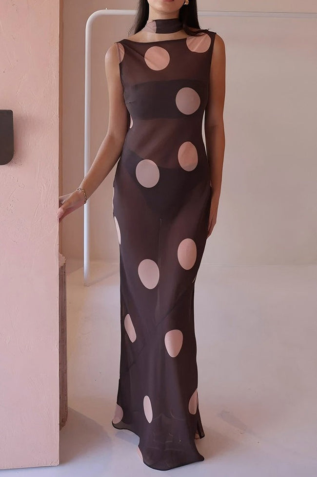Polka-Dot Bodycon Sleeveless Maxi Dress Main image