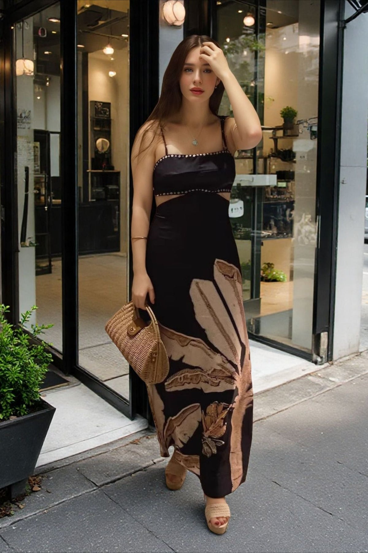 Floral Open-Back Maxi Dress