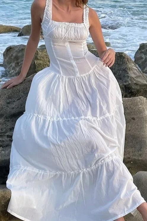 Strapless Cotton Maxi Tank Dress with Zip Details Main image