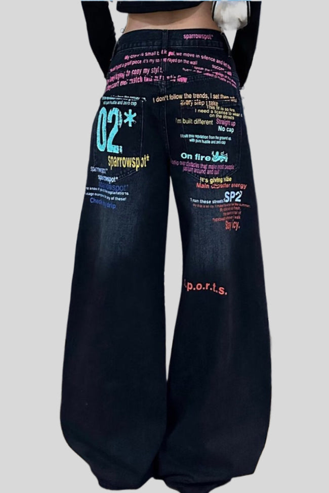 Lettered Wide-Leg Denim Jeans Main image