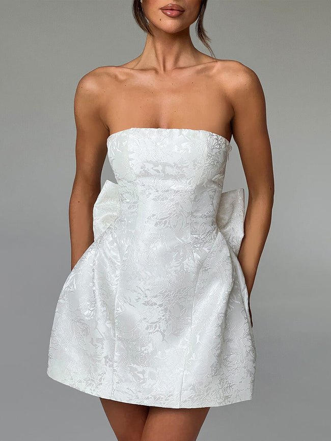 Jacquard Strapless Bow-Detail Mini Dress Main image