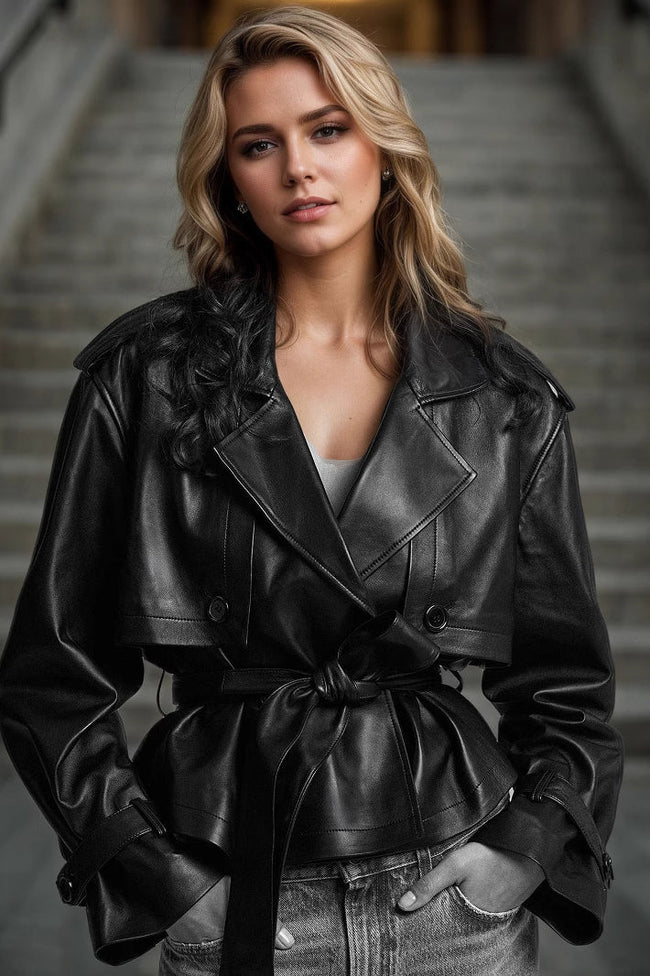 Leather Cropped Streetwear Coat Main image