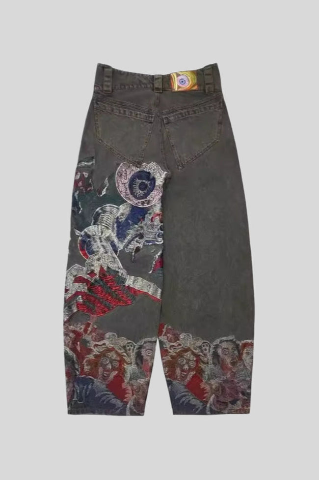 Washed Straight Jeans with Eye Artwork Main image
