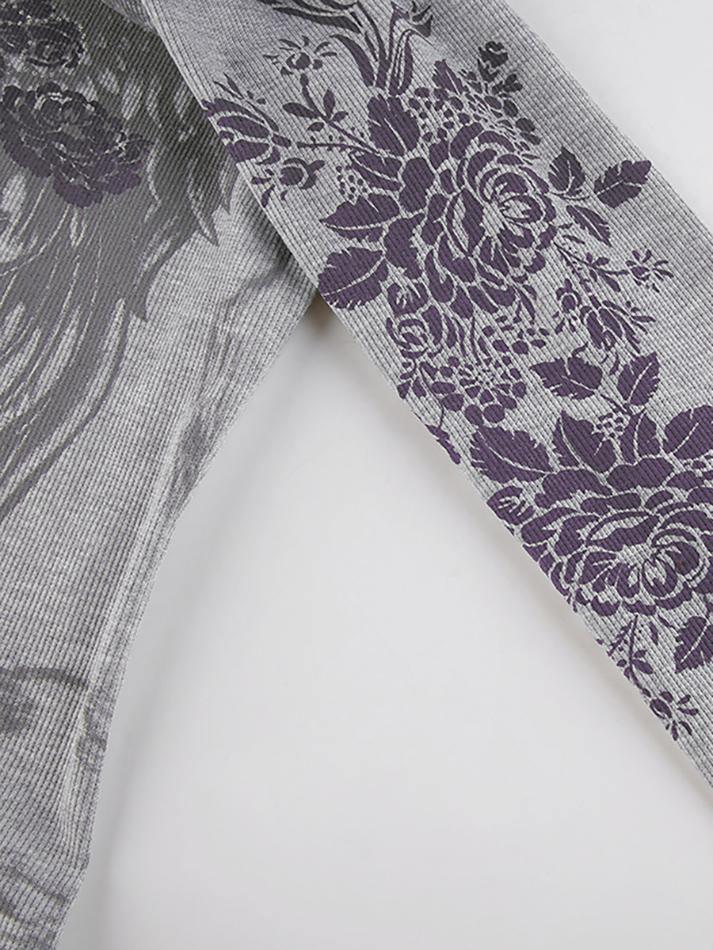 Floral Rhinestone Long Sleeve Crop Top Tops&Tees