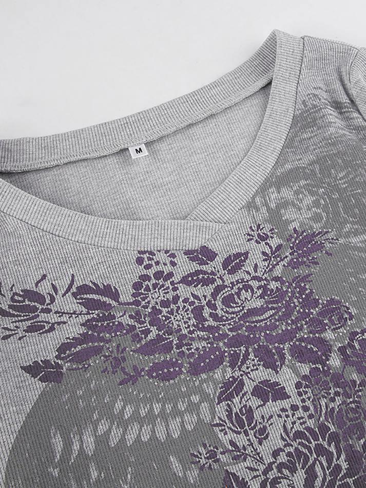 Floral Rhinestone Long Sleeve Crop Top Tops&Tees