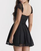 Sweetheart-Neck Short-Sleeve Mini Dress with Lace Details