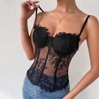 Sweetheart-Neck Lace Corset-Style Cami Top with Embroidery
