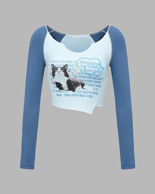 Printed Cropped Long-Sleeve Crop Top Main image