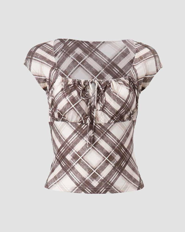 Gingham Square-Neck Short-Sleeve Top Main image