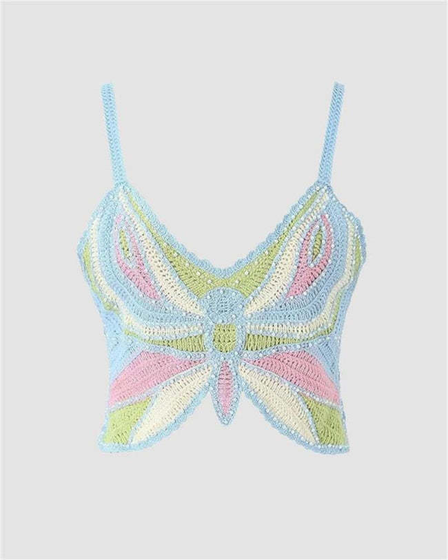 Crochet Strappy Cami Top with Butterfly Details Main image