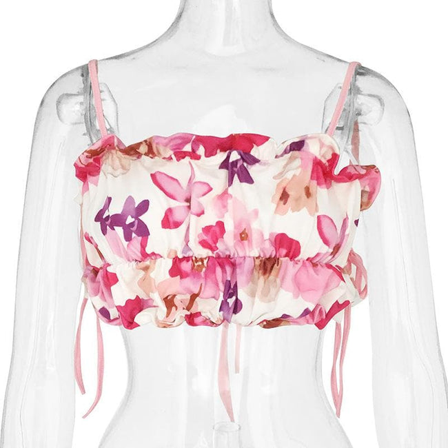 Printed Strappy Open-Back Cami Top with Ruched Details Main image