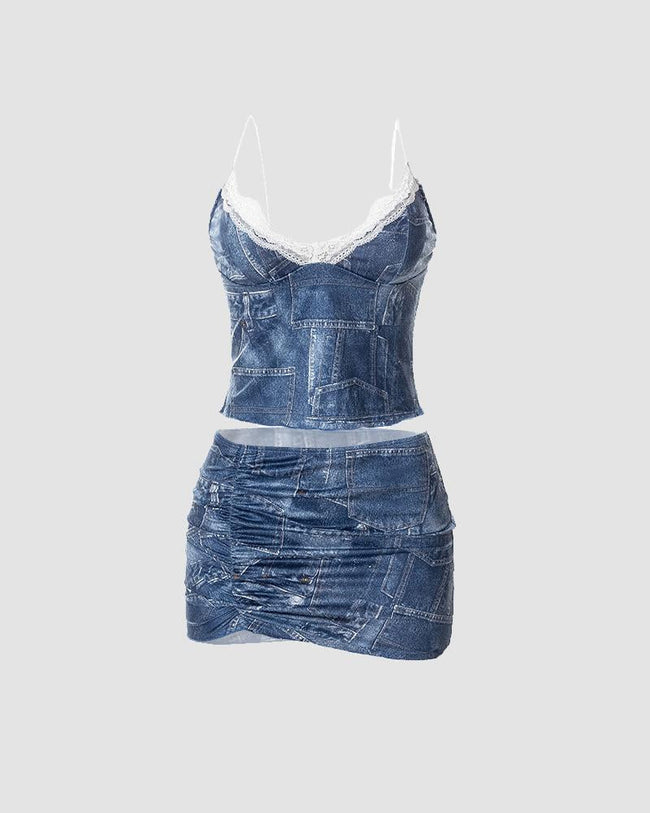 Denim Lace Strappy Co-Ord Set Main image