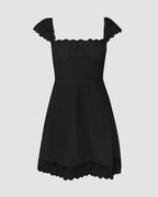Lace Short-Sleeve Mini Dress with a Sweetheart Neck