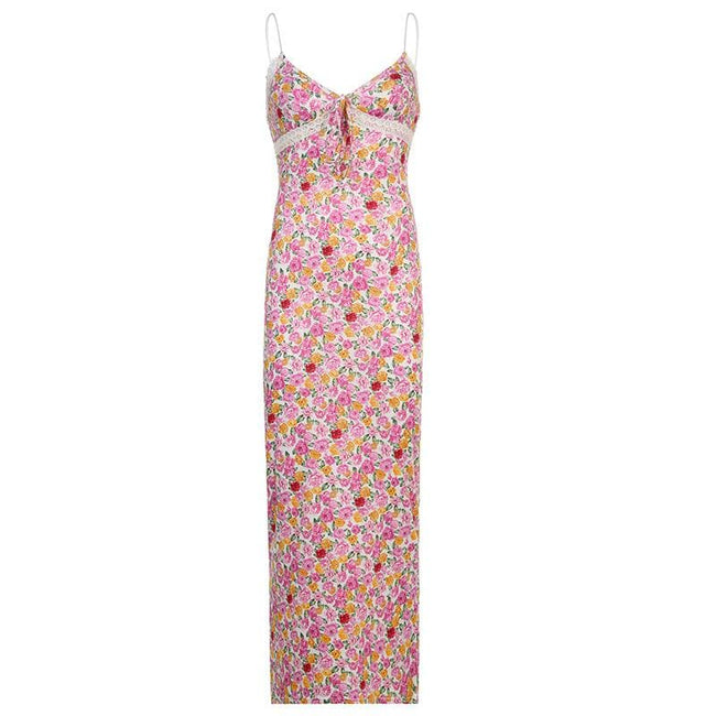 Printed Strappy Open-Back Dress with a V-Neck Main image