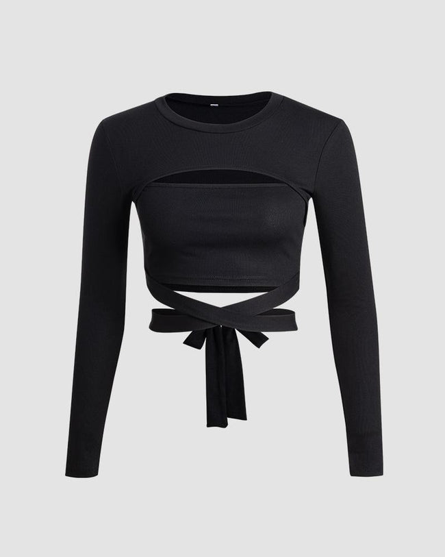 Cropped Wrap-Style Crop Top with Cutout Details Main image