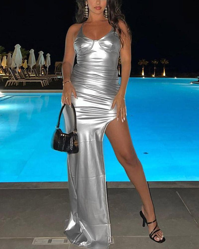 Slit-Detail Long-Sleeve Maxi Dress Main image