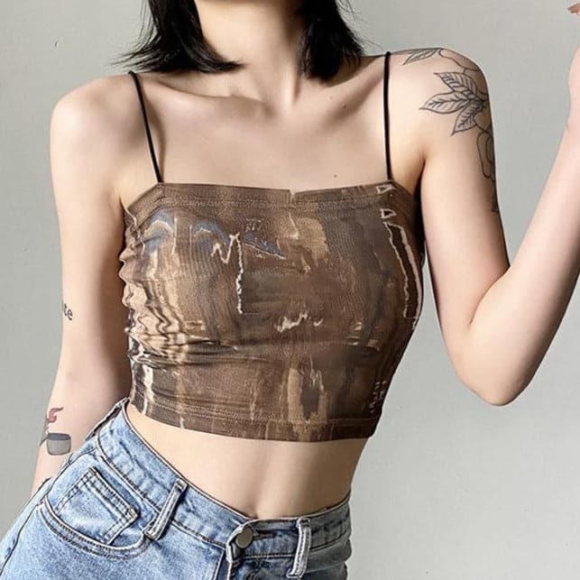 Printed Spaghetti-Strap Cropped Cami Top with a Square Neck Main image