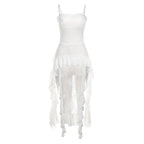 Square-Neck Lace Strappy Mini Dress with Panel Details