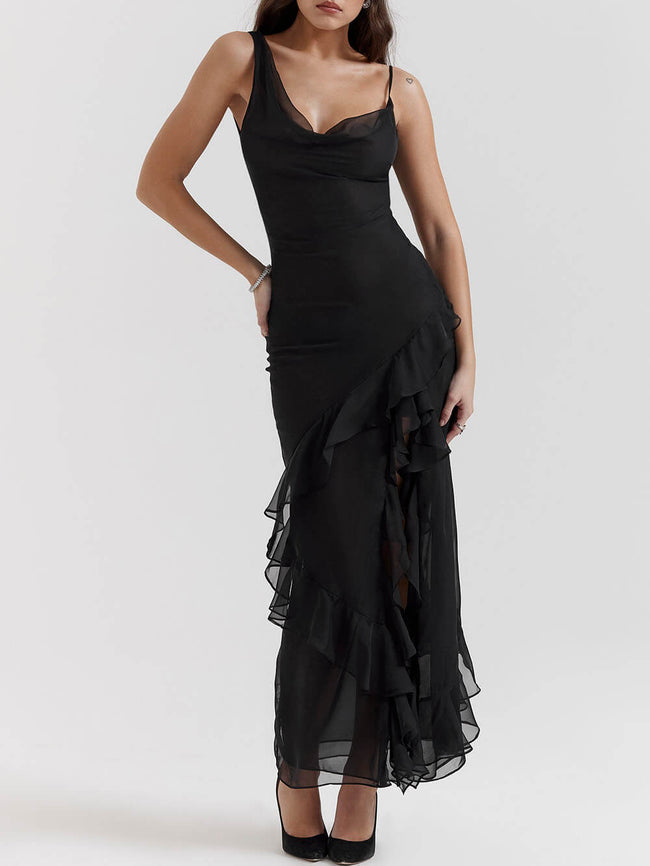 Black Maxi Dress with Ruffle Details Main image