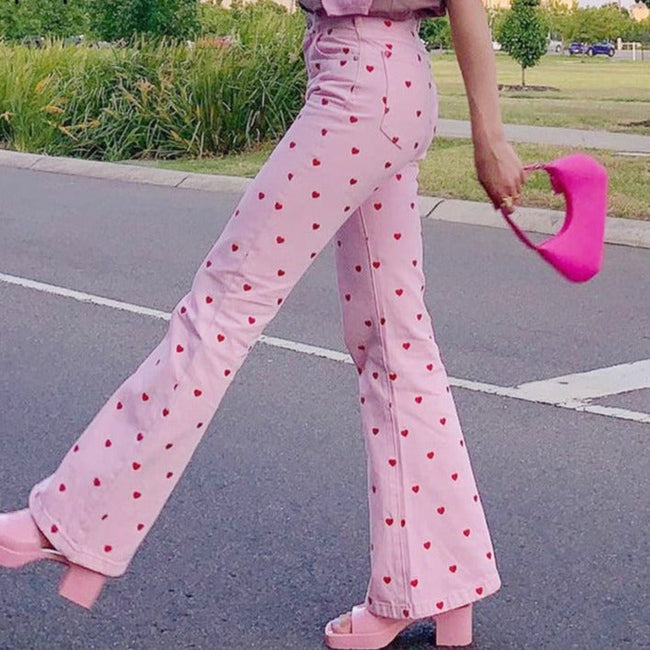 Pink Printed Y2K Retro Pants with Pockets Main image