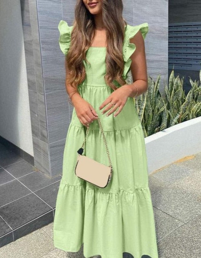 A-Line Sleeveless Midi Dress with Ruffle Details Main image