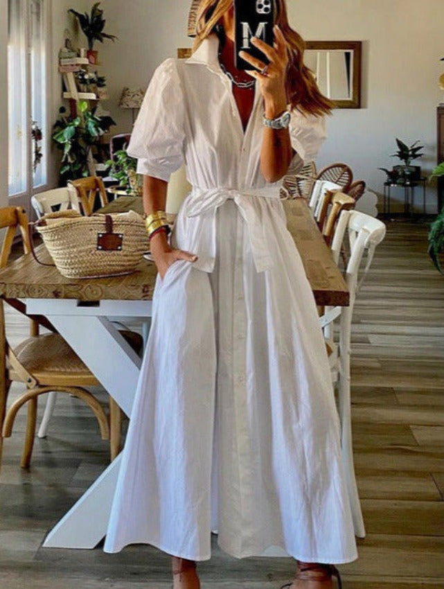 Single-Breasted Tie-Waist Dress with Button Details Main image