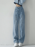 Seam Detail Washed Boyfriend Jeans Blue / S Jeans