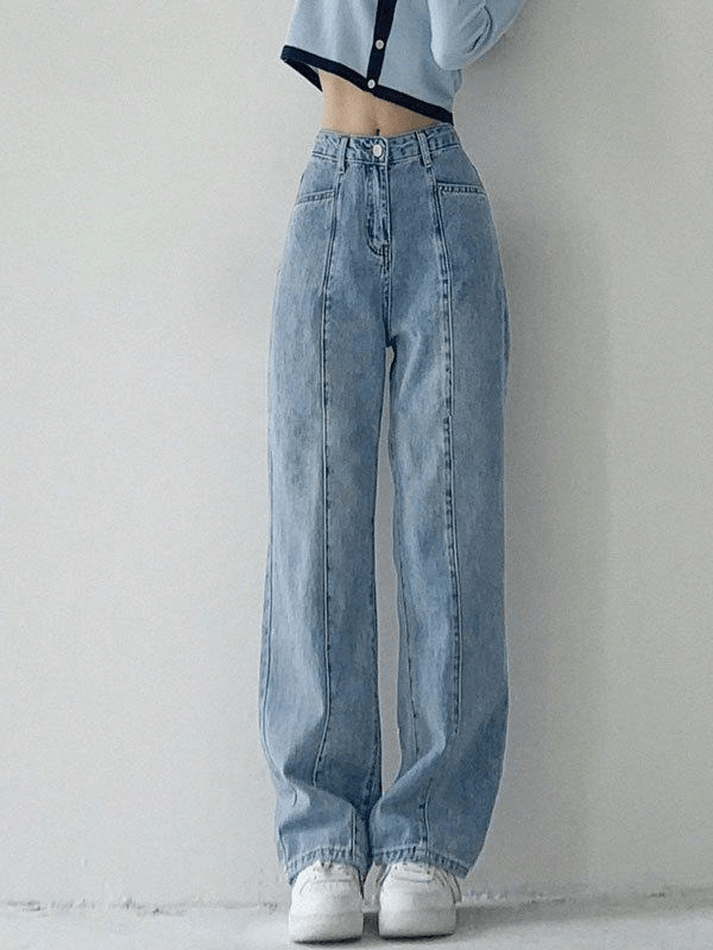 Seam Detail Washed Boyfriend Jeans Blue / S Jeans