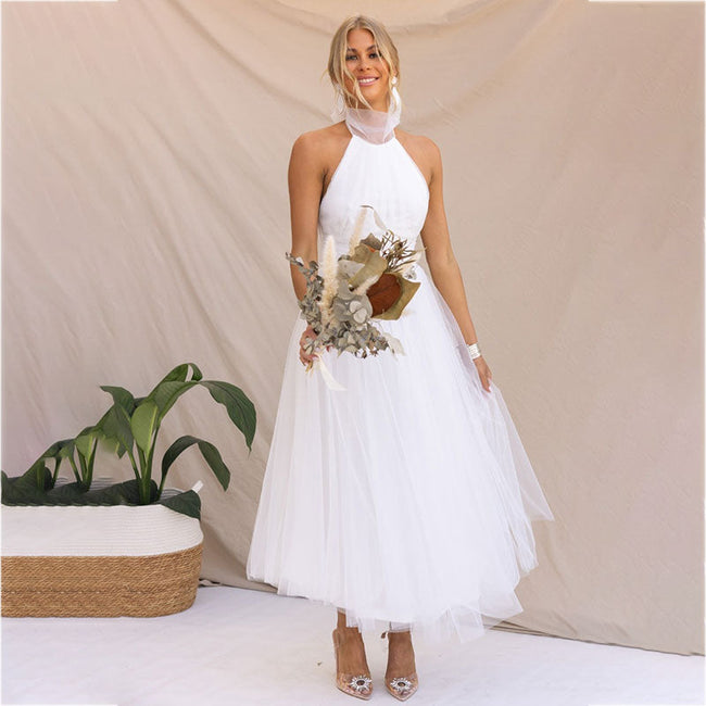 Mesh Sleeveless Dress with a Halter Neck Main image