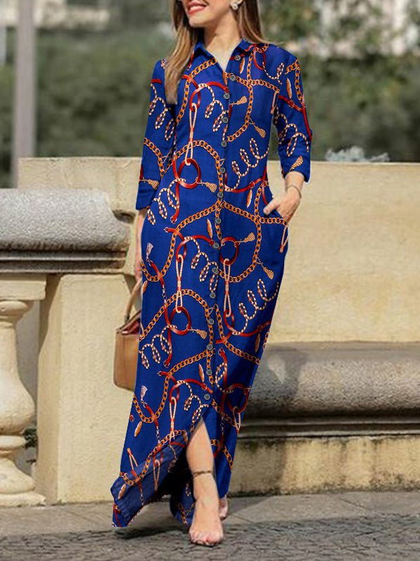 Printed Lapel-Collar Button-Detail Dress Main image